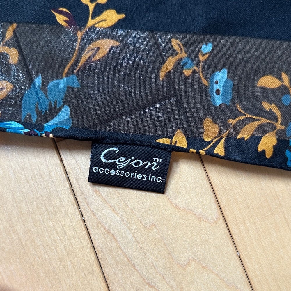 Cejon Black Scarf with Blue and Yellow Floral Design